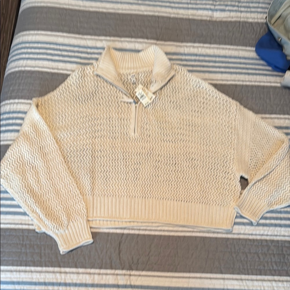 Oversized Crochet Cream Half-Zip